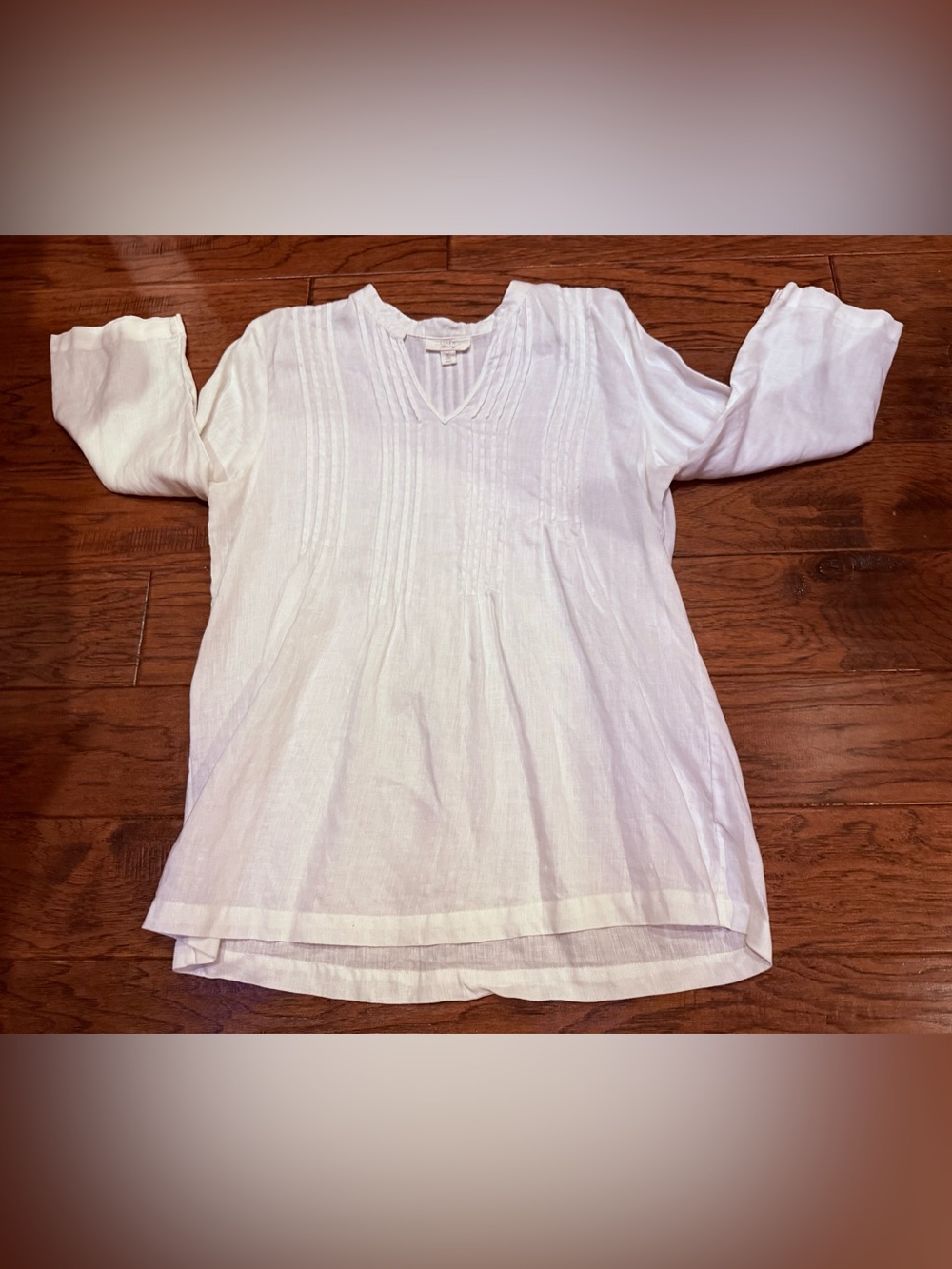 Charter Club Luxury 100% Linen White Pintuck Tunic Blouse Size L Coastal - Picture 9 of 10
